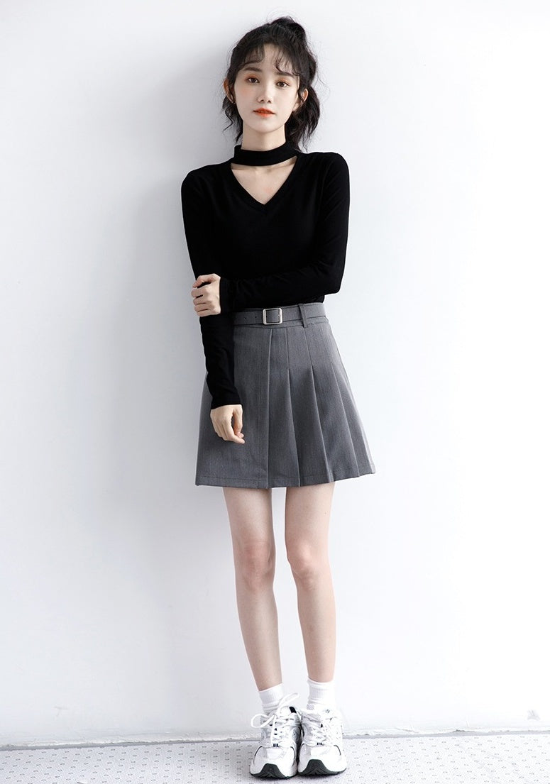 New Black Vneck Long Sleeve Top