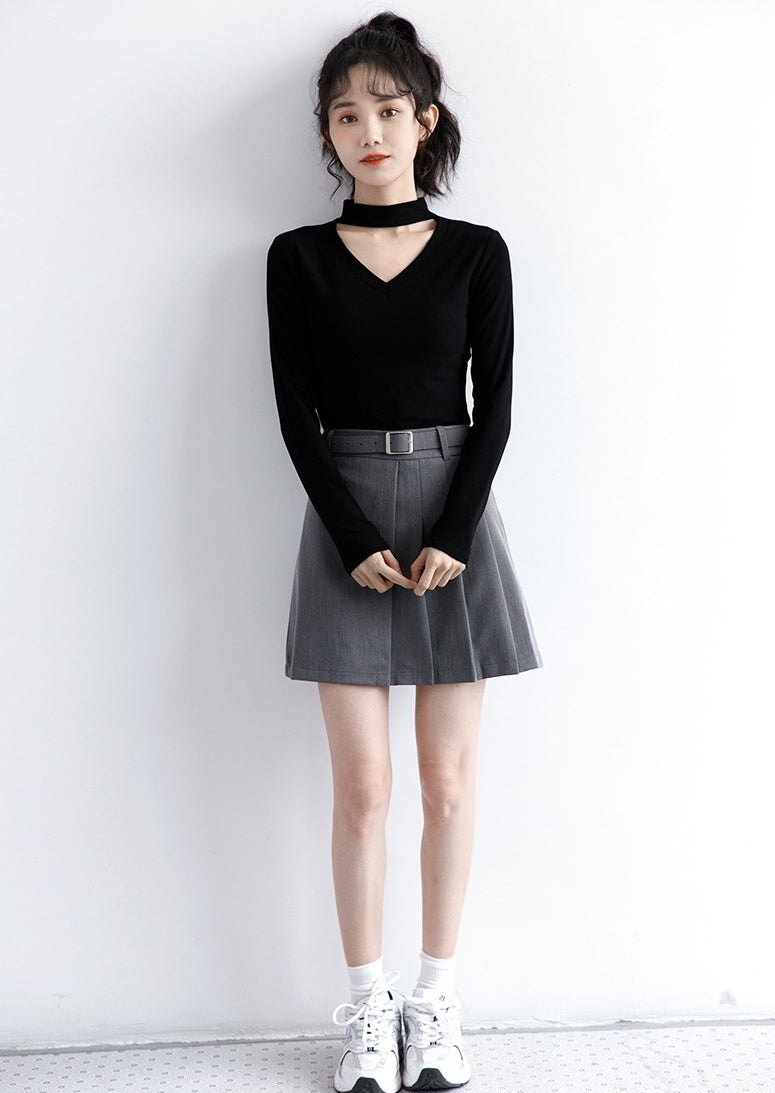 New Black Vneck Long Sleeve Top