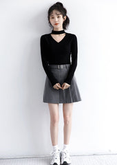 New Black Vneck Long Sleeve Top