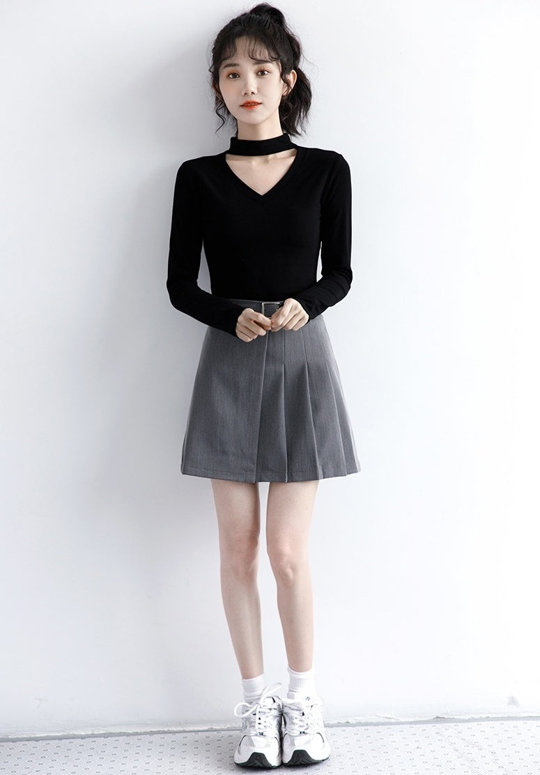 New Black Vneck Long Sleeve Top