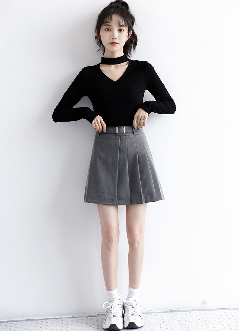 New Black Vneck Long Sleeve Top