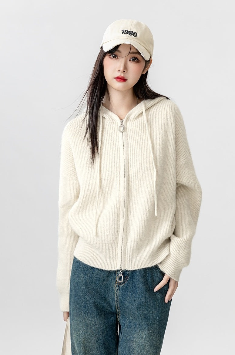 New Hooded Knit Cardigan Sweater