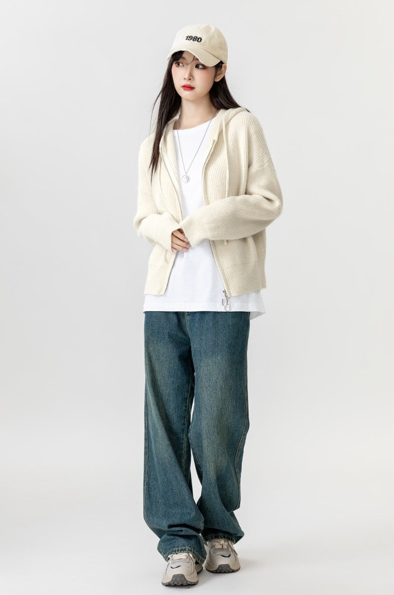 New Hooded Knit Cardigan Sweater