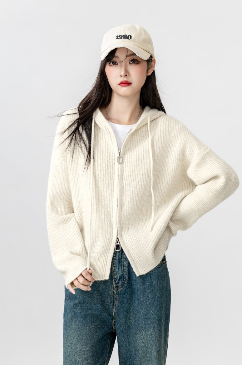 New Hooded Knit Cardigan Sweater