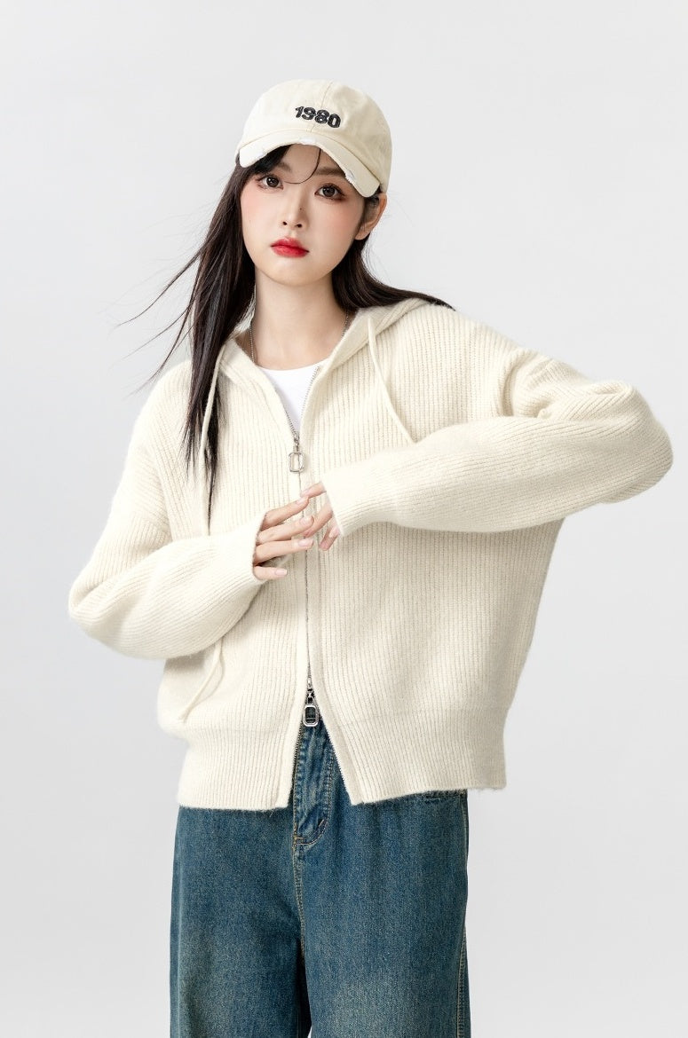 New Hooded Knit Cardigan Sweater