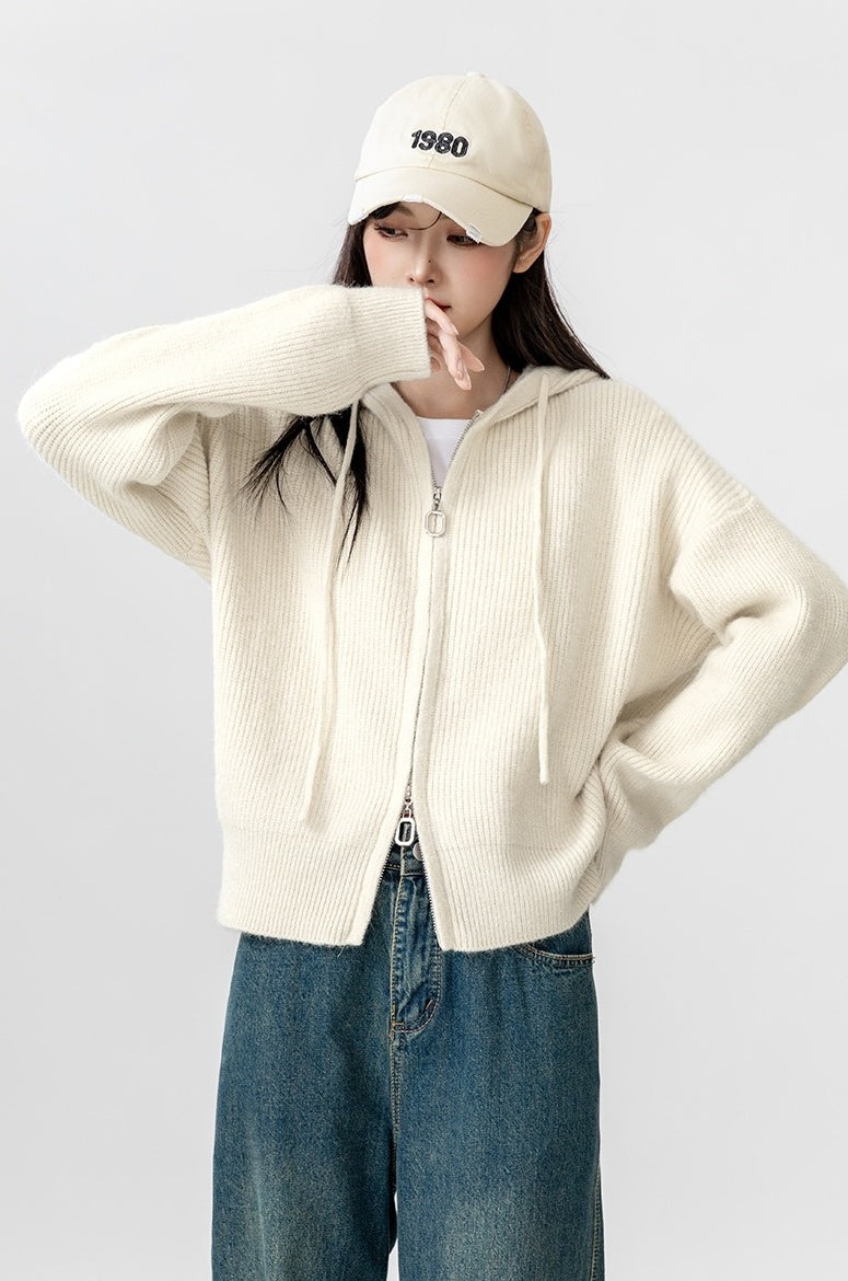 New Hooded Knit Cardigan Sweater