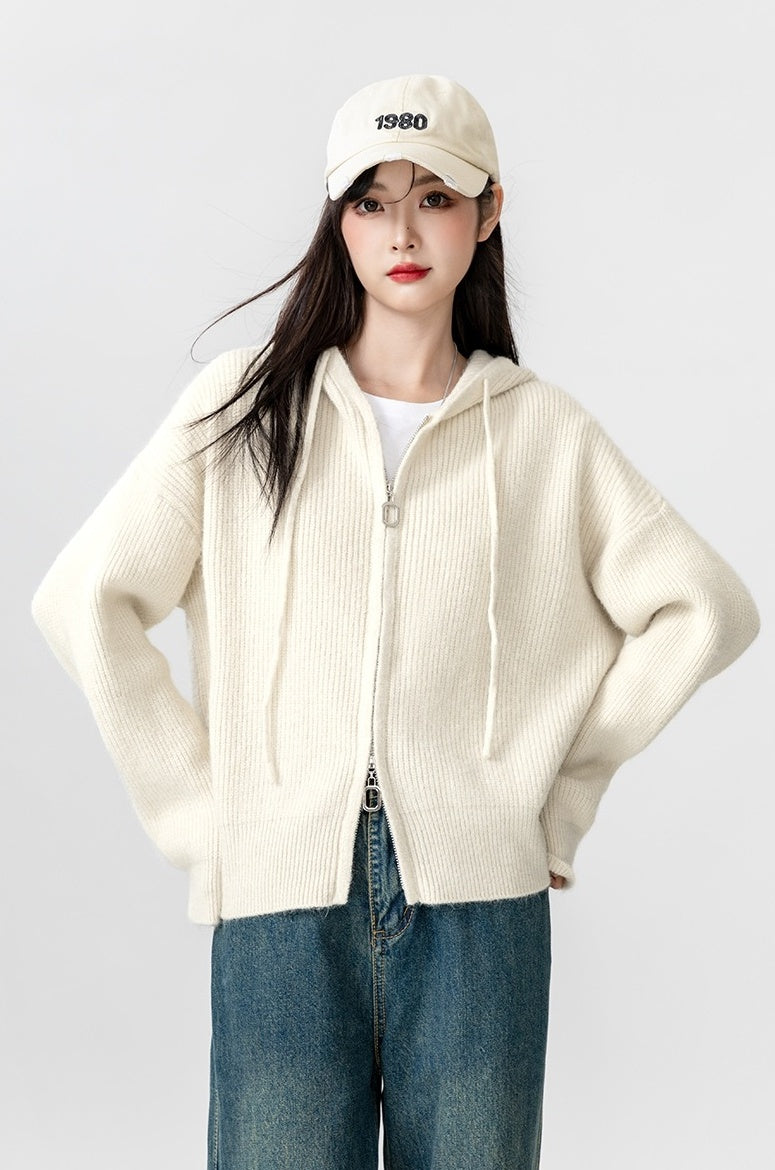 New Hooded Knit Cardigan Sweater
