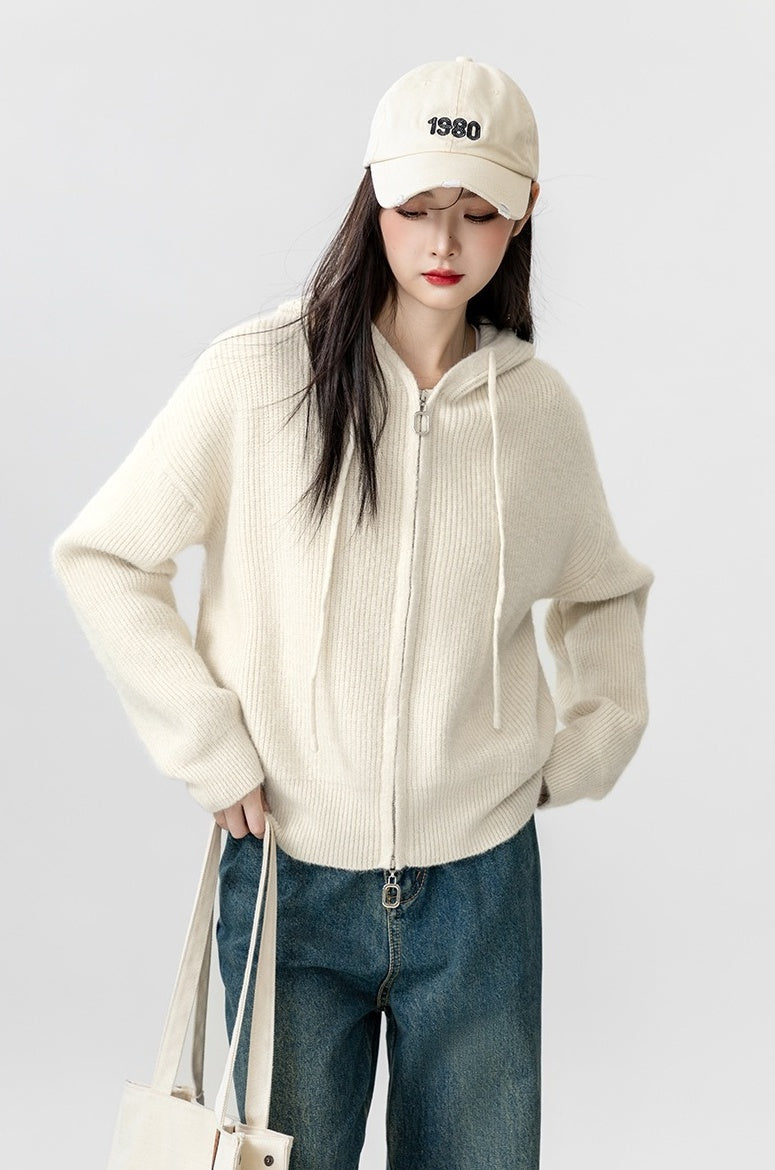 New Hooded Knit Cardigan Sweater