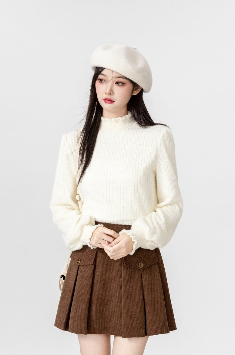 New Lace Knit Ruffled Top Sweater