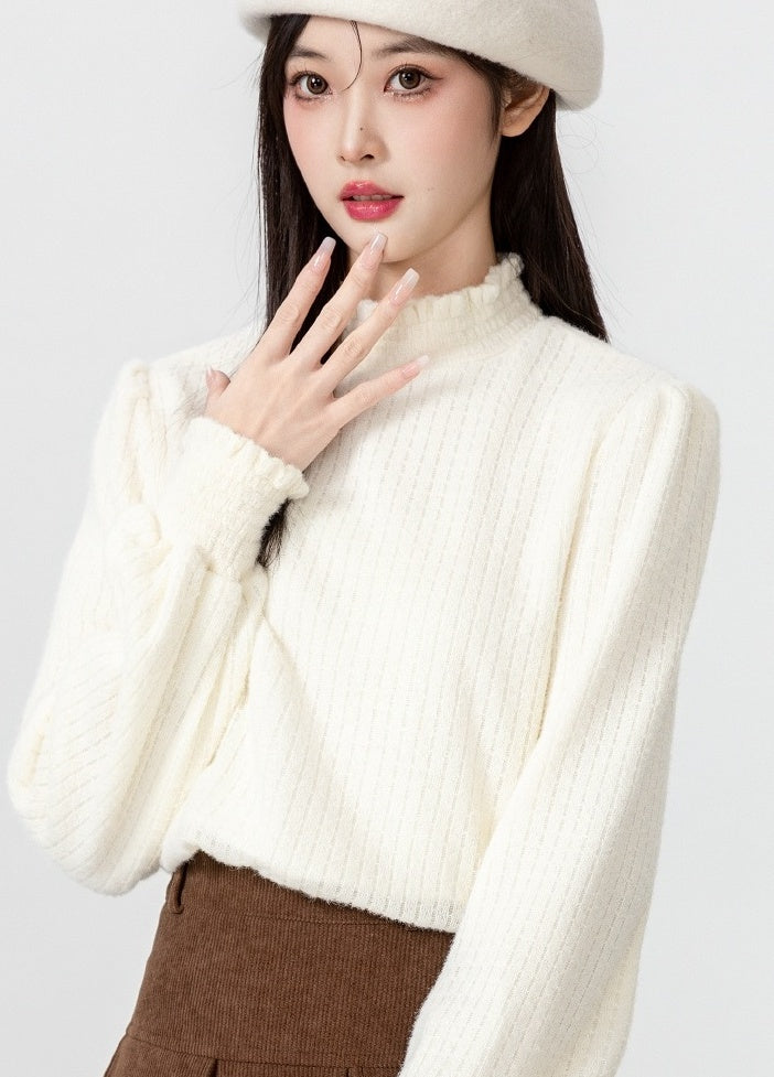 New Lace Knit Ruffled Top Sweater