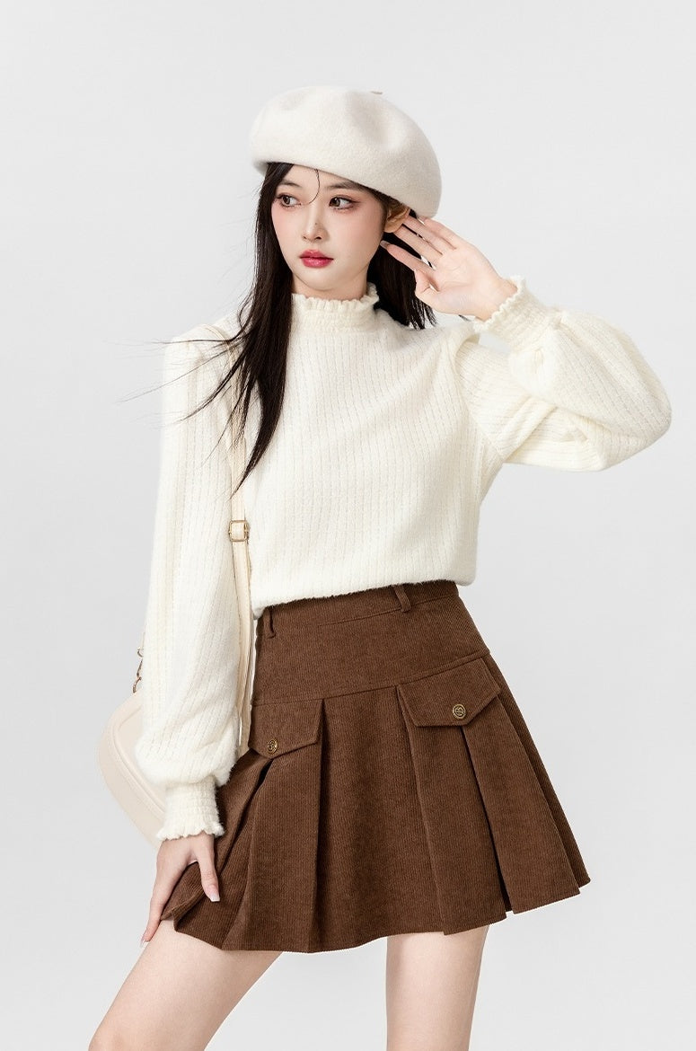 New Lace Knit Ruffled Top Sweater