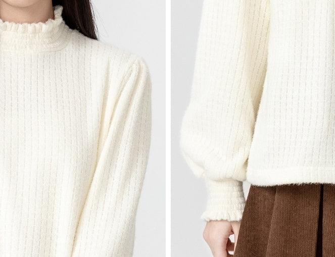 New Lace Knit Ruffled Top Sweater
