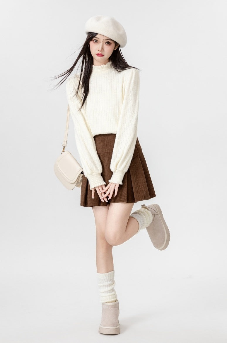 New Lace Knit Ruffled Top Sweater