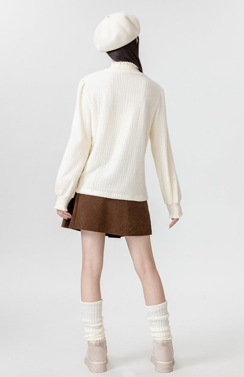 New Lace Knit Ruffled Top Sweater