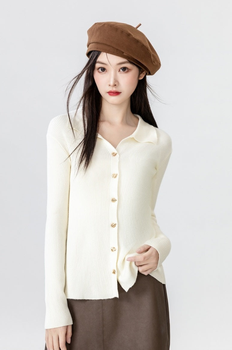 New Polo Collar Knit Cardigan