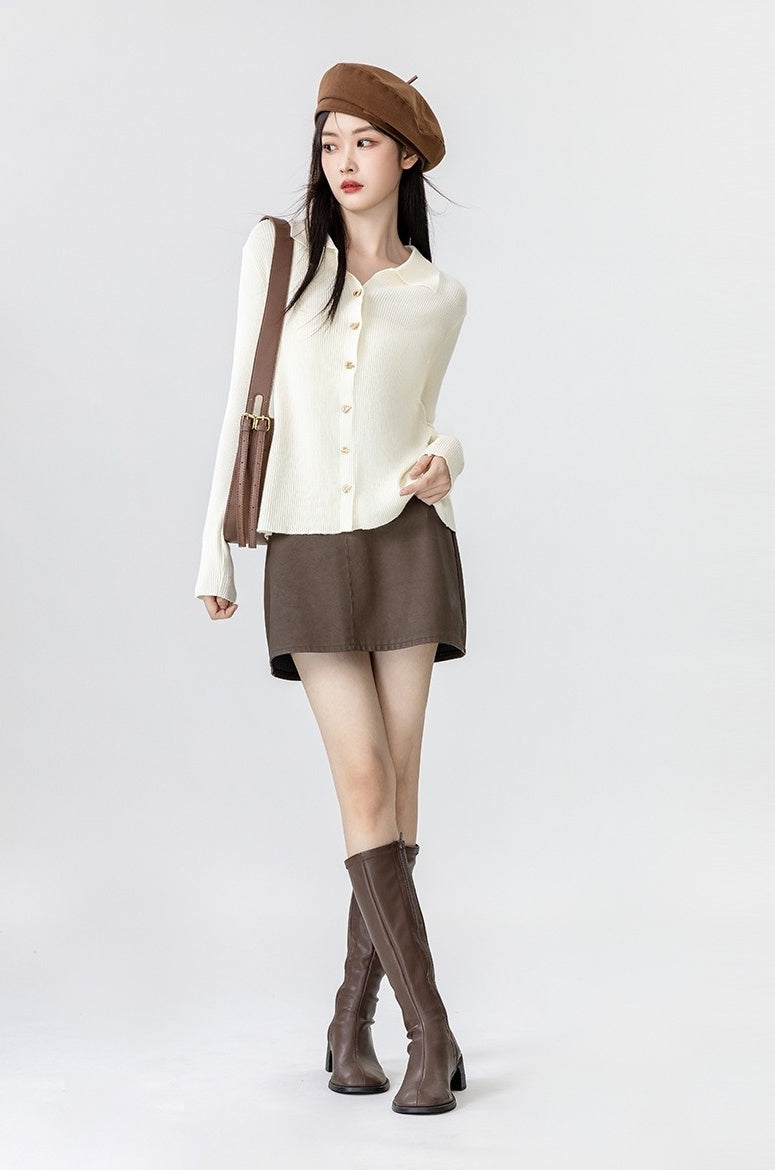 New Polo Collar Knit Cardigan