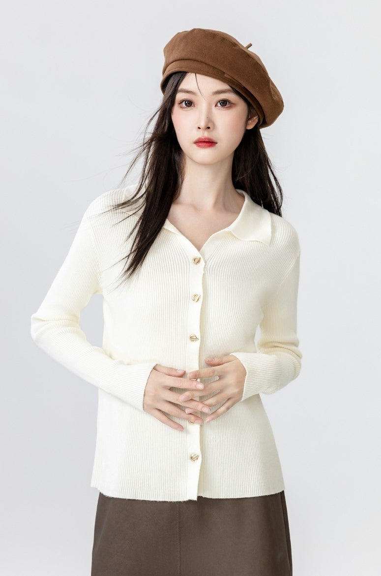 New Polo Collar Knit Cardigan
