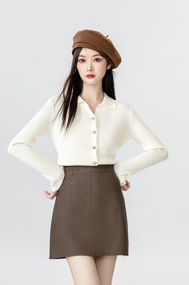 New Polo Collar Knit Cardigan