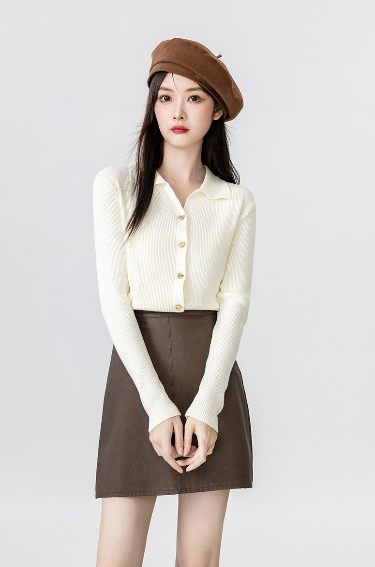 New Polo Collar Knit Cardigan