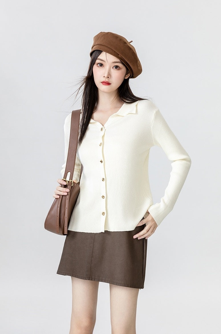 New Polo Collar Knit Cardigan