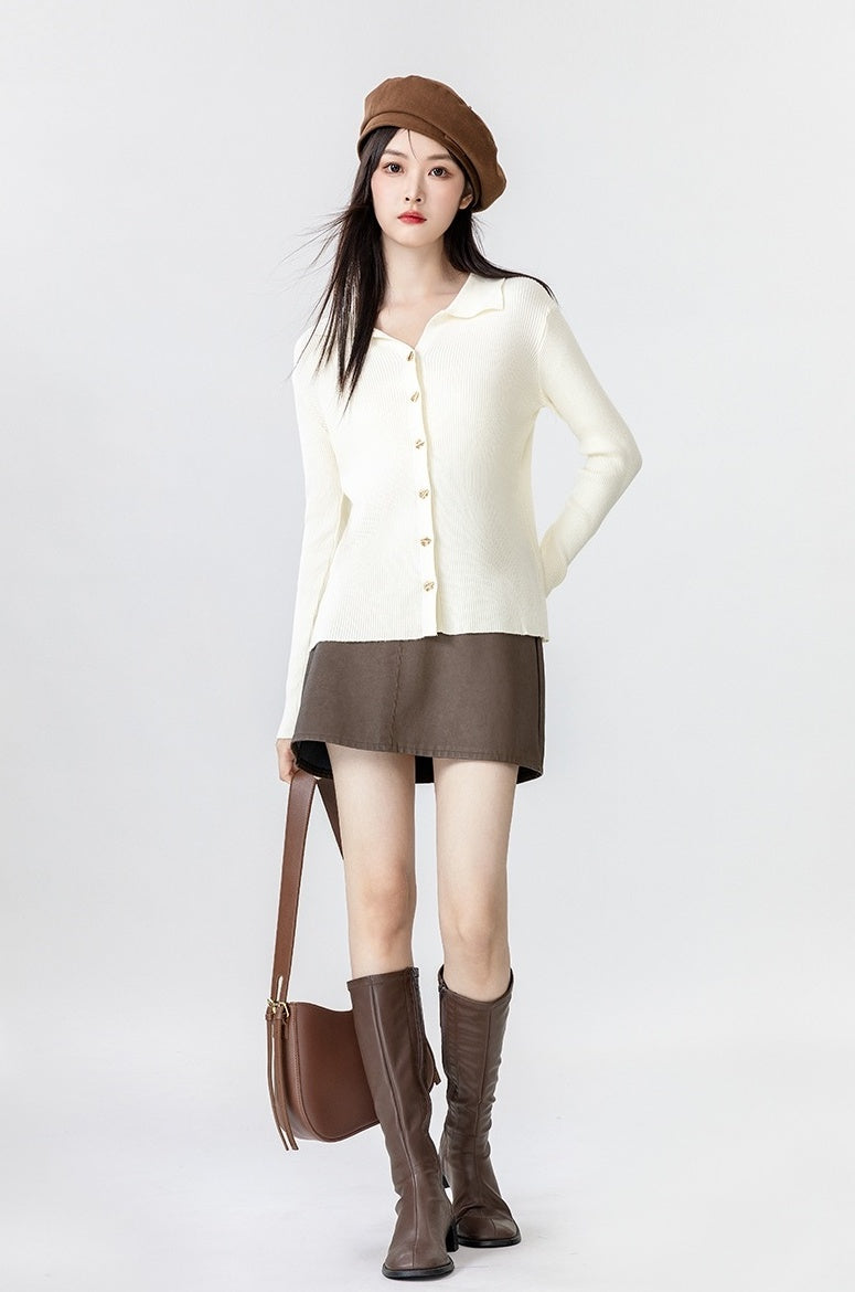 New Polo Collar Knit Cardigan