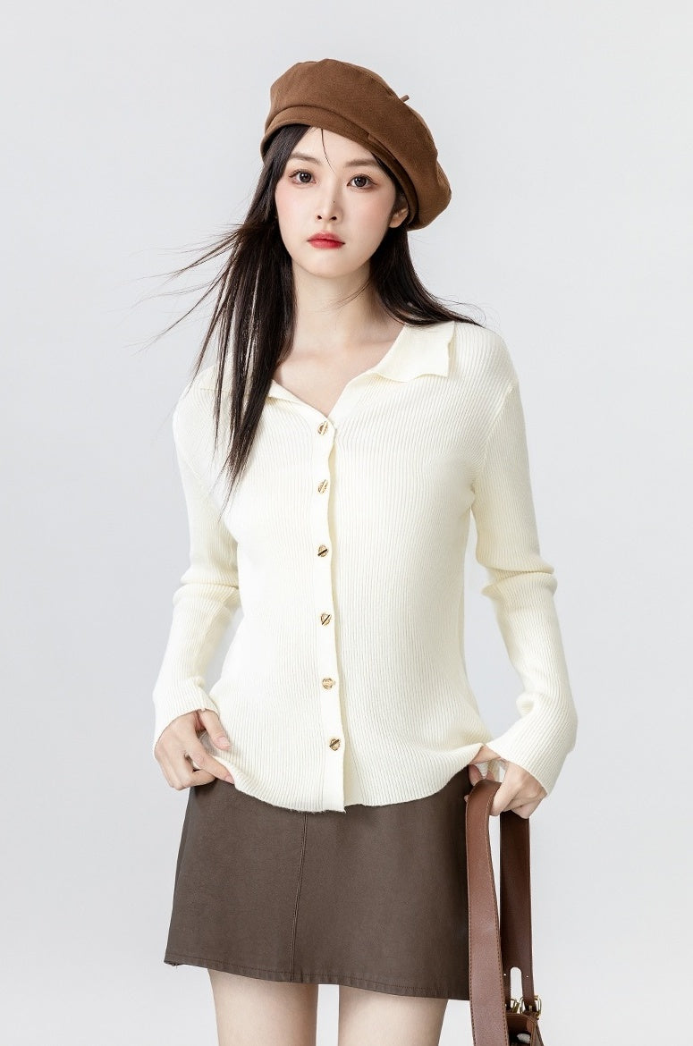 New Polo Collar Knit Cardigan