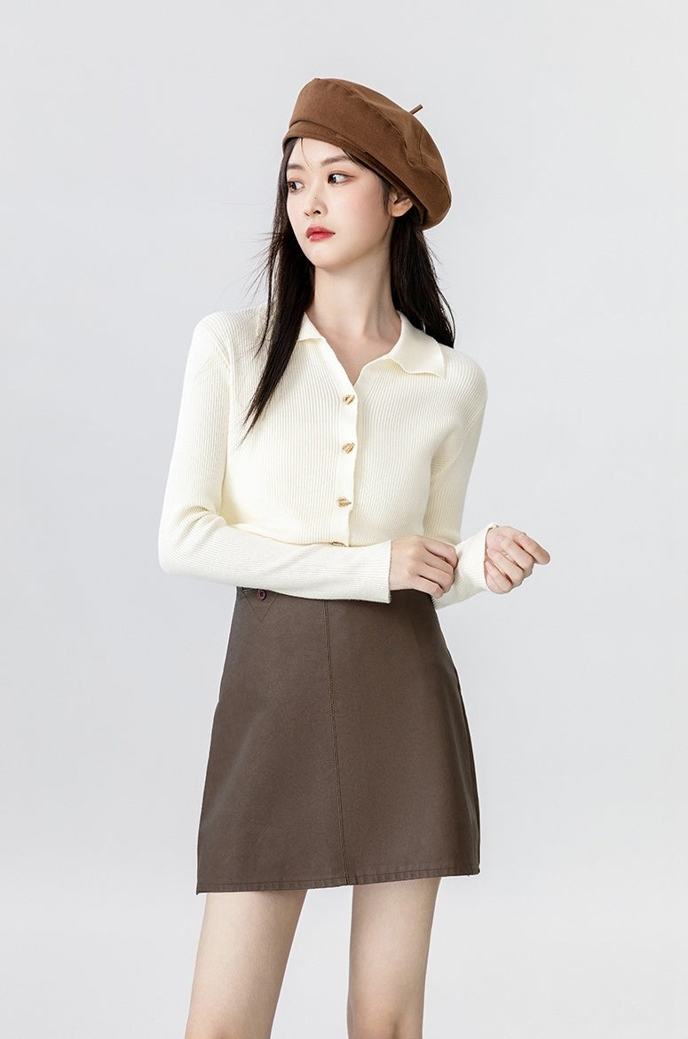 New Polo Collar Knit Cardigan