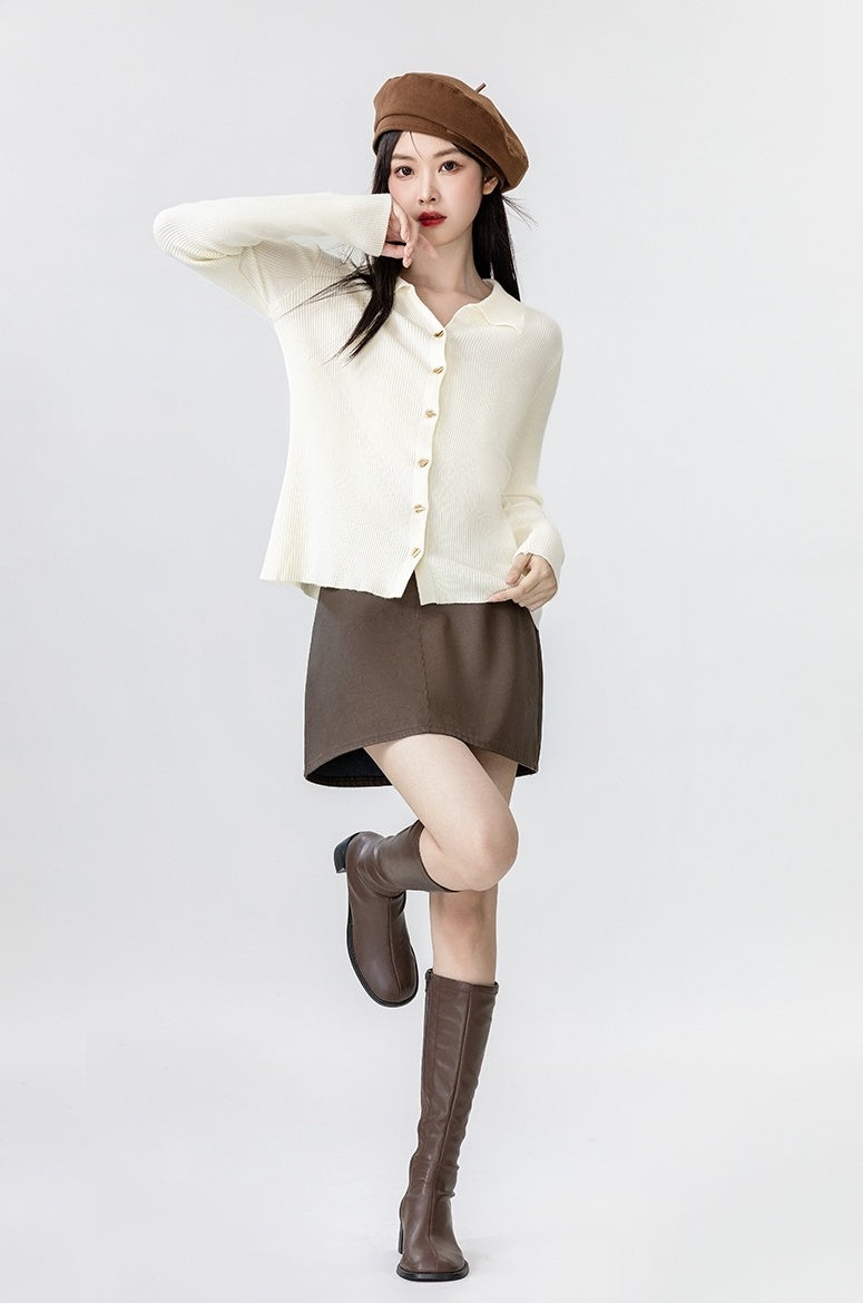 New Polo Collar Knit Cardigan