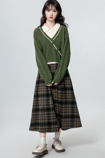 New Style Knit Polo Collar Top With Frog Buttons