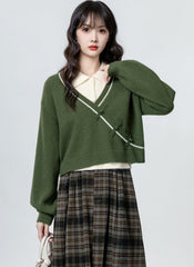 New Style Knit Polo Collar Top With Frog Buttons