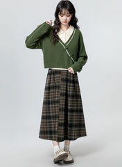 New Style Knit Polo Collar Top With Frog Buttons