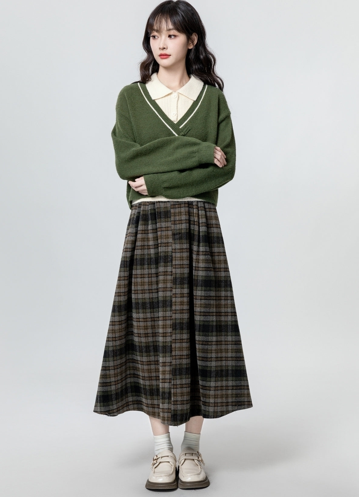 New Style Knit Polo Collar Top With Frog Buttons