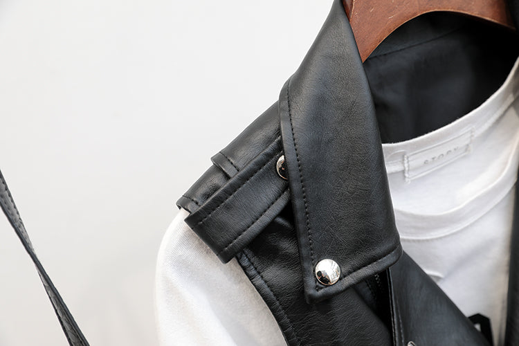Black Synthetic Leather Vest