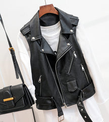 Black Synthetic Leather Vest