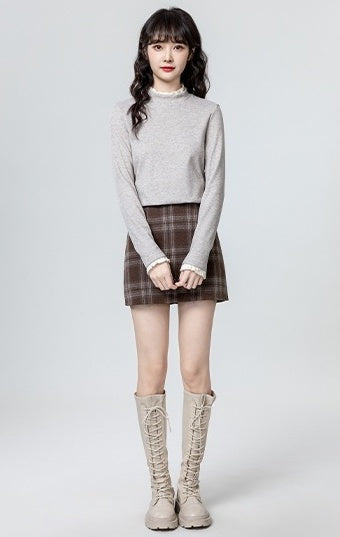 Oatmeal Highneck Fleece Lined Top