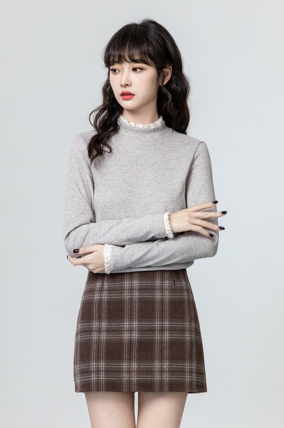 Oatmeal Highneck Fleece Lined Top