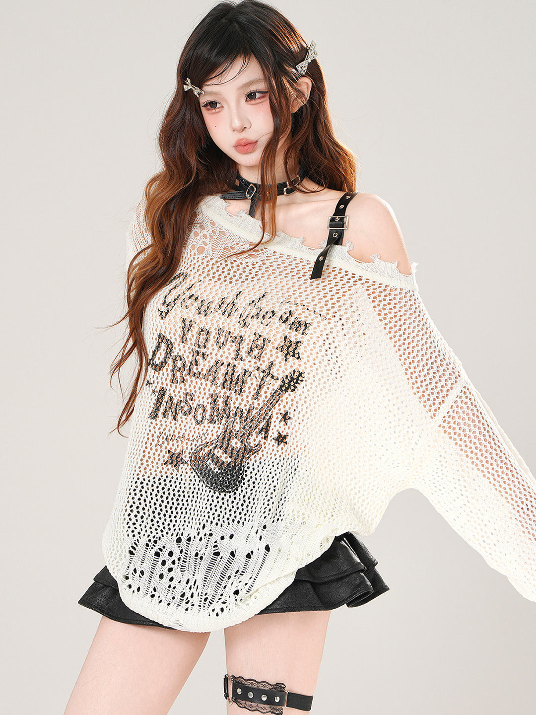 Off Shoulder Hollow Knit Top