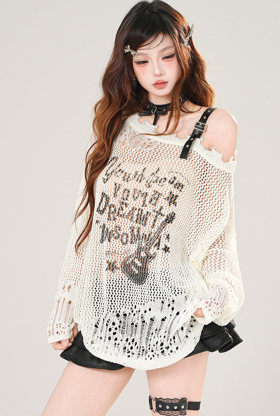 Off Shoulder Hollow Knit Top