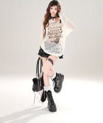Off Shoulder Hollow Knit Top