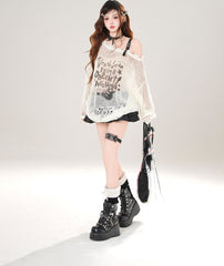 Off Shoulder Hollow Knit Top