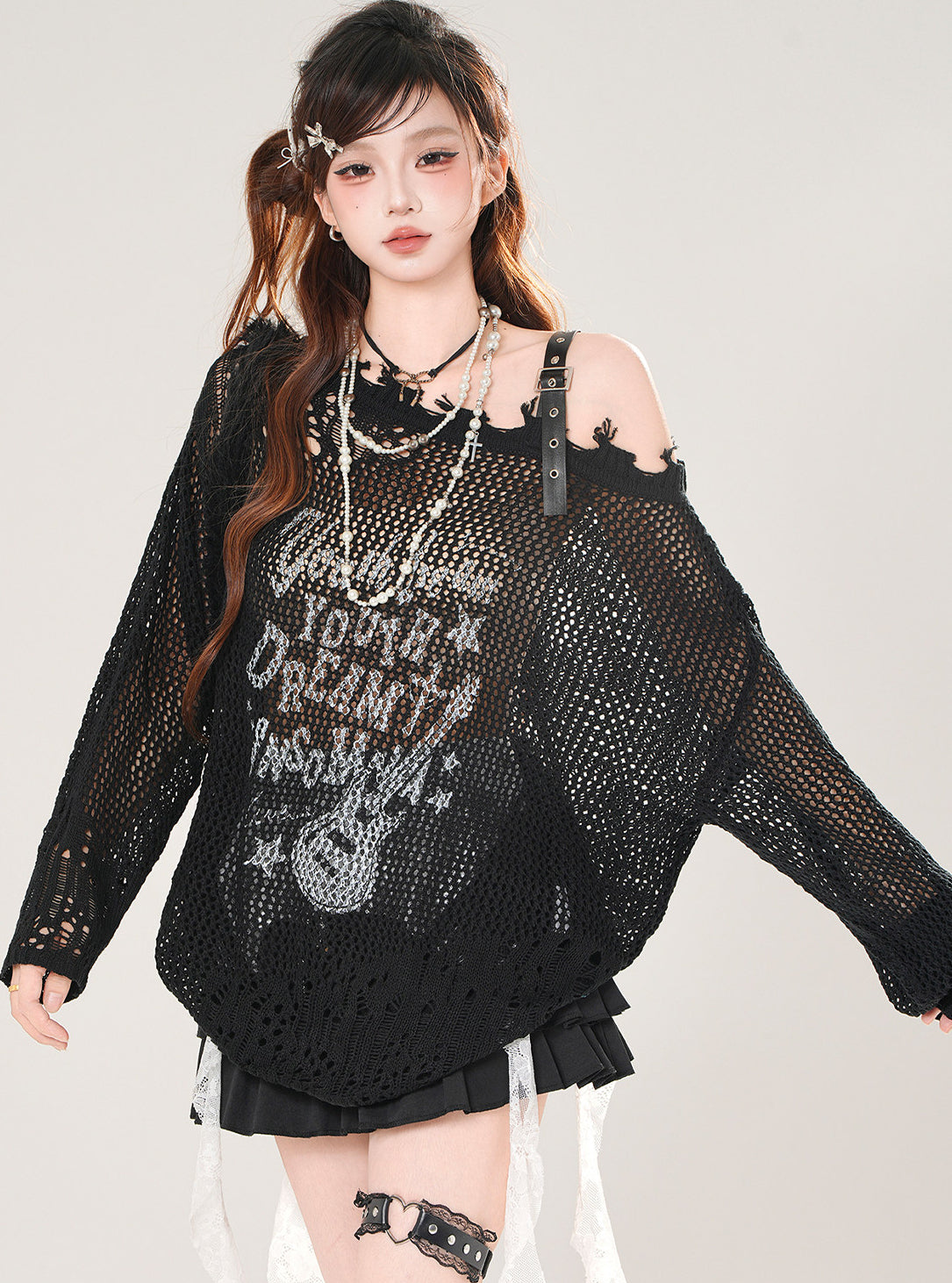 Off Shoulder Hollow Knit Top