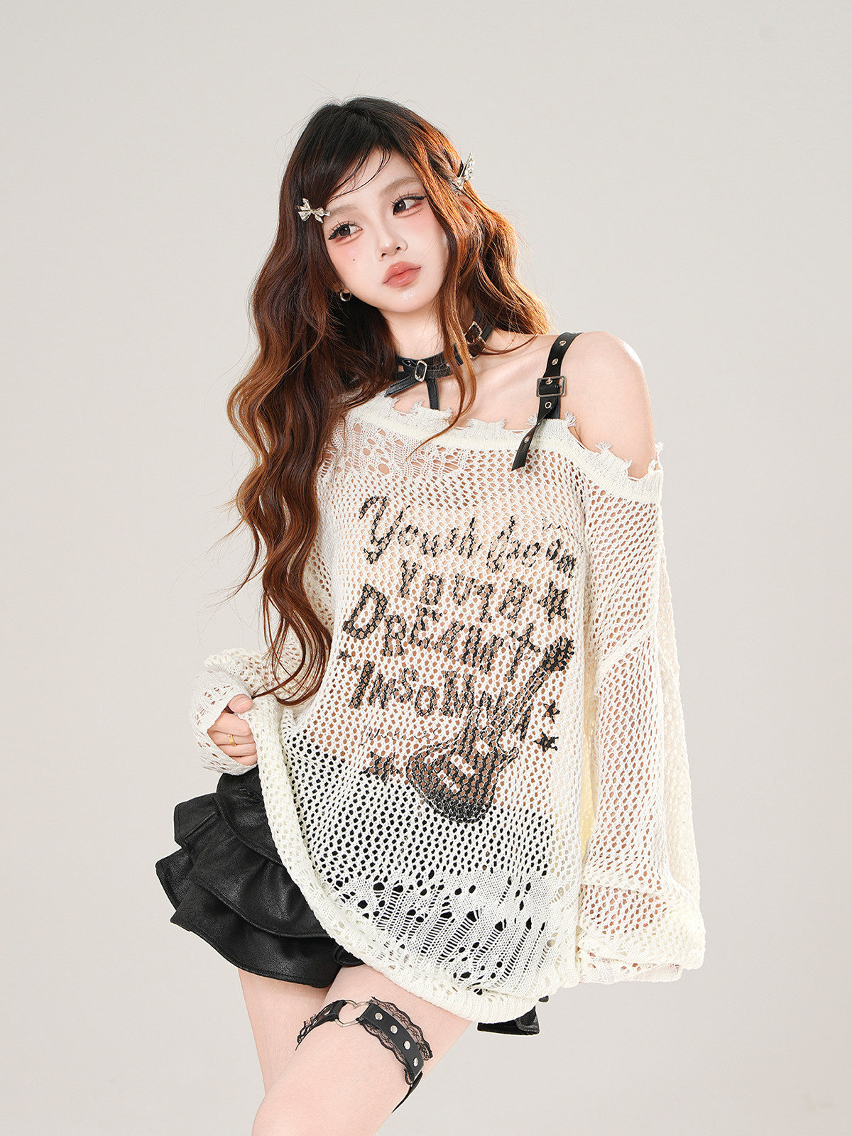 Off Shoulder Hollow Knit Top