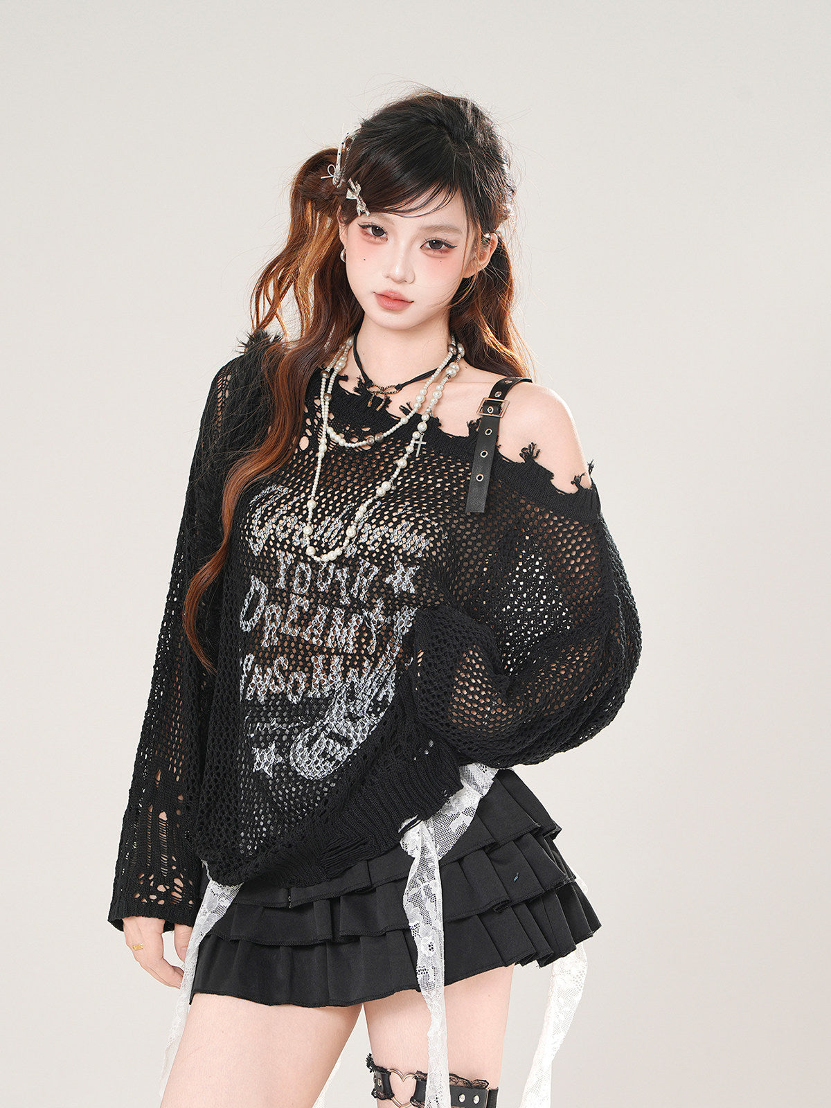 Off Shoulder Hollow Knit Top