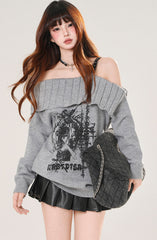 Off Shoulder Lace Knit Sweater