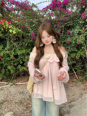 Off Shoulder Pink Vacation Blouse
