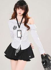 Off Shoulder Striped Slim Fit Shirt