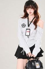 Off Shoulder Striped Slim Fit Shirt