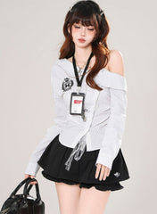 Off Shoulder Striped Slim Fit Shirt