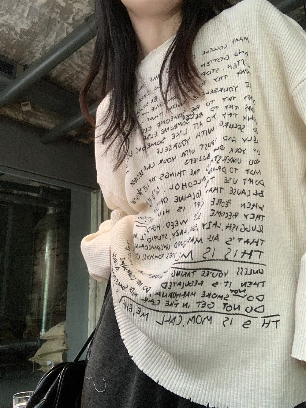 Off-White Handwritten Letter Long Sleeves Knit T-Shirt