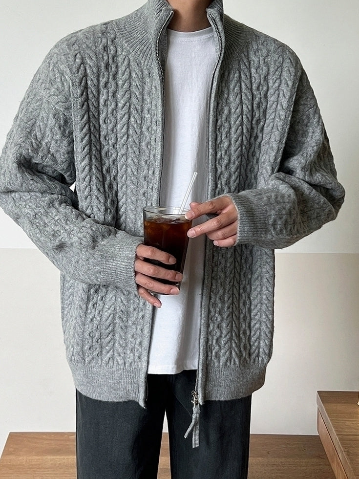 Old Money Style Half-High Neck Knitted Cardigan